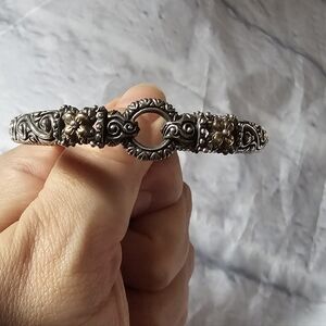 BARBARA BIXBY STERLING SILVER & 18K SOLID GOLD HINGED CUFF BRACELET Lotus Flower